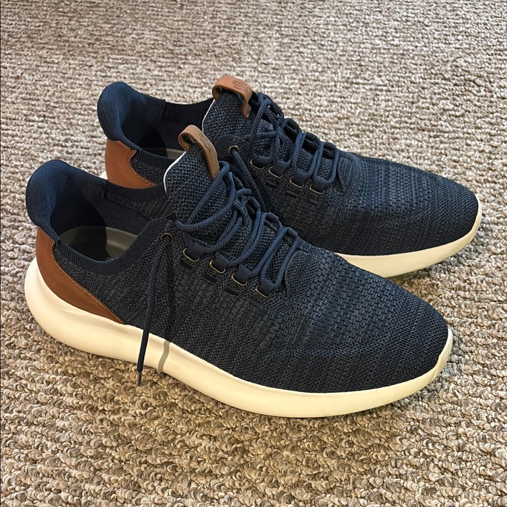 Johnston & Murphy Blue and Brown Sneakers with Knit Upper and Leather Patch